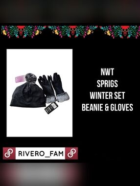 NWT | SPRIGS | WINTER SET |BEANIE & GLOVES | IN BLACK